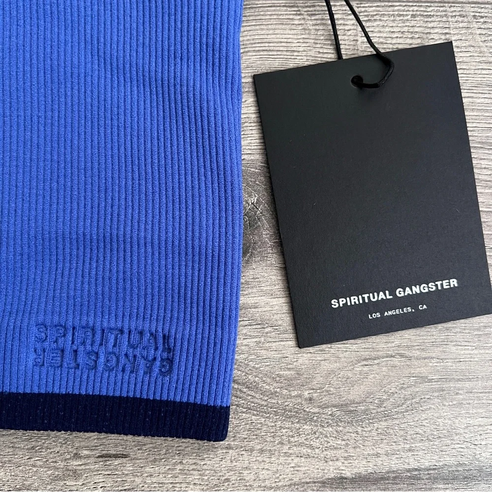 SPIRITUAL GANGSTER Seamless Sports Bra XS Periwinkle Blue Ribbed Activewear Gym